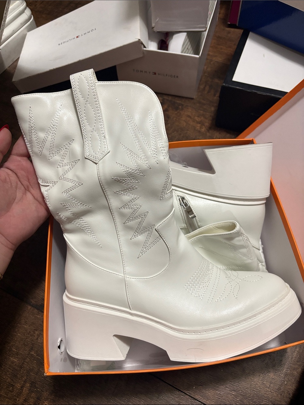 White Platform Cowboy Boots - Women's Fashion Ankle Boot